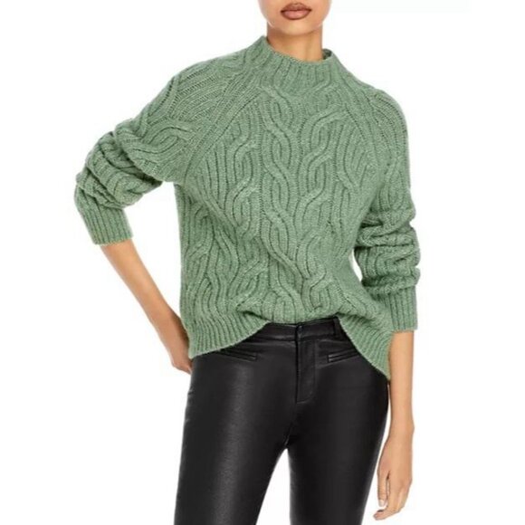 $475 Vince Alpaca Wool Chunky Cable Knit Sweater Women XL Green Mock Neck Thick - Picture 2 of 10
